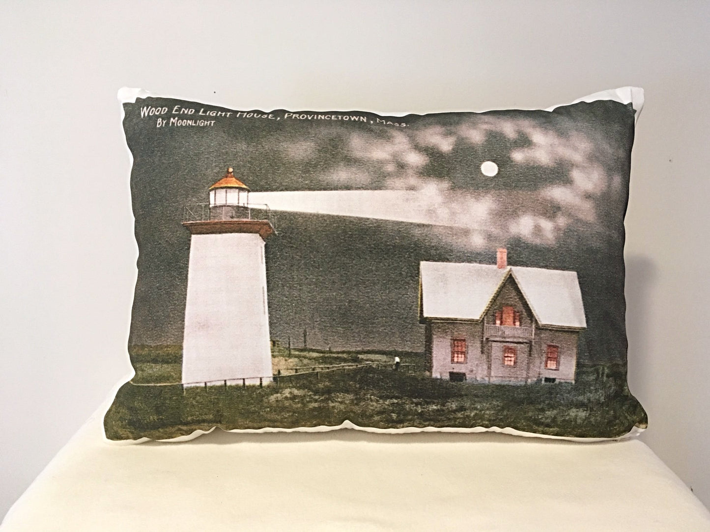 Colorful Cotton Twill Pillow of Wood End Light in Provincetown, MA - That Fabled Shore Home Decor