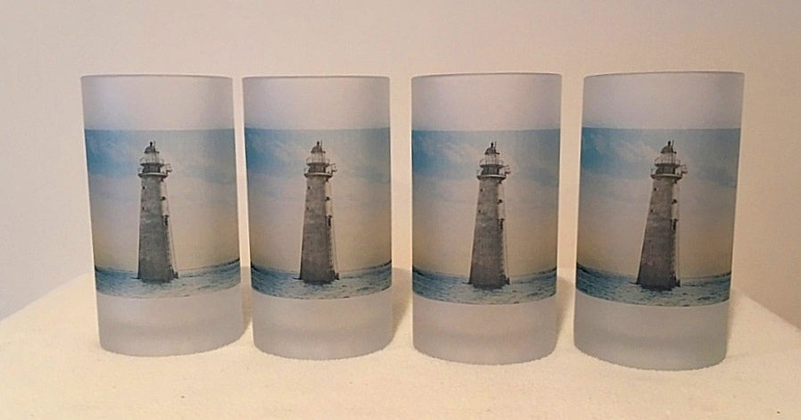 Colorful Frosted Glass Set of Four (4) Blue Minot Light Beer Mugs - That Fabled Shore Home Decor