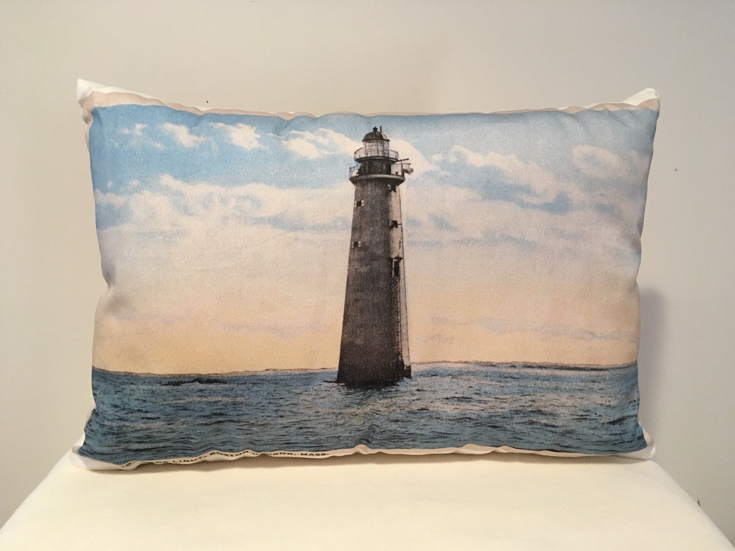 Colorful Cotton Twill Pillow Of Minot Light in Massachusetts Bay - That Fabled Shore Home Decor