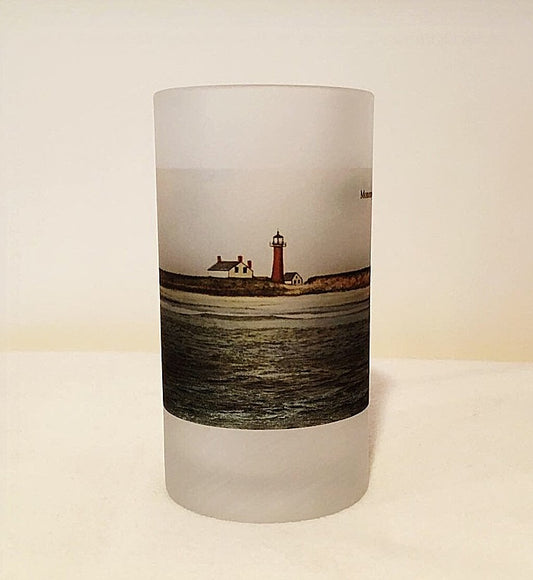 Colorful Frosted Glass Beer Mug of Monomoy Light Off Chatham, MA on Cape Cod - That Fabled Shore Home Decor