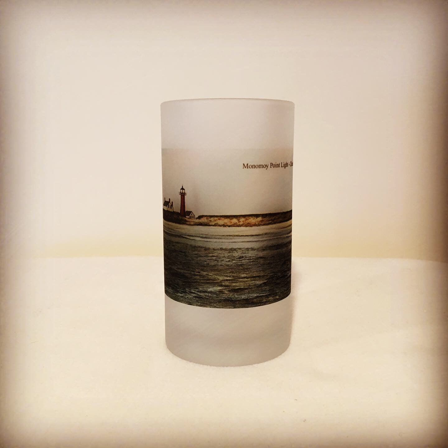 Colorful Frosted Glass Beer Mug of Monomoy Light Off Chatham, MA on Cape Cod - That Fabled Shore Home Decor