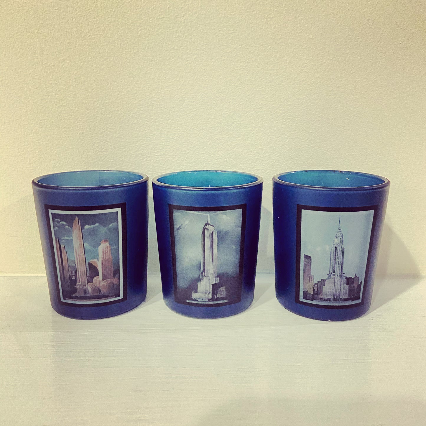 Set of 3 Chrysler Building Glass Votive Candle Holders