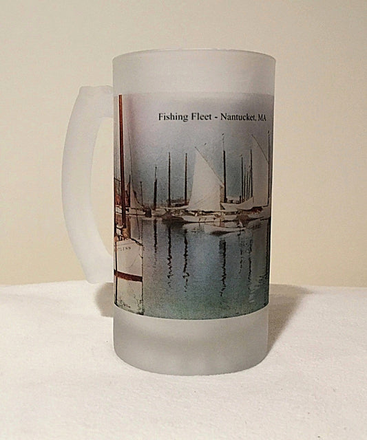 Colorful Frosted Glass Mug of Nantucket's Fishing Fleet