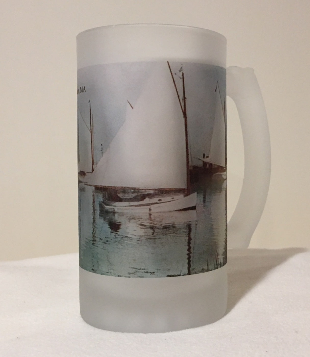 Colorful Frosted Glass Mug of Nantucket's Fishing Fleet - That Fabled Shore Home Decor