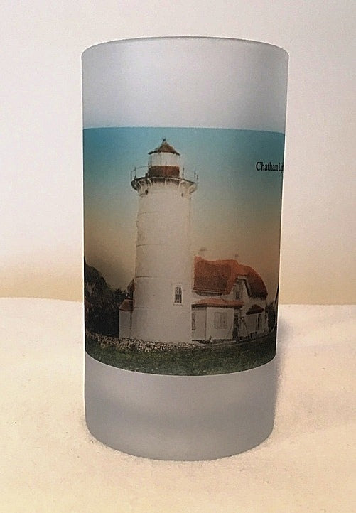 Colorful Frosted Glass Mug Of Chatham Lighthouse in Chatham, MA - That Fabled Shore Home Decor