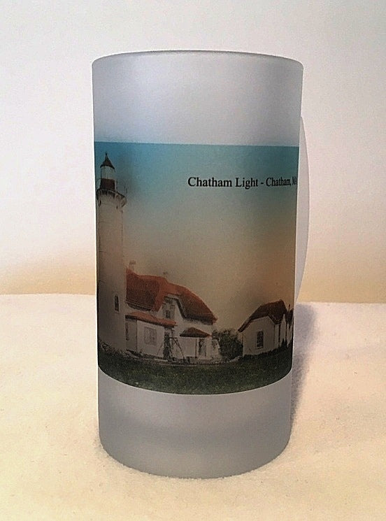 Colorful Frosted Glass Mug Of Chatham Lighthouse in Chatham, MA - That Fabled Shore Home Decor