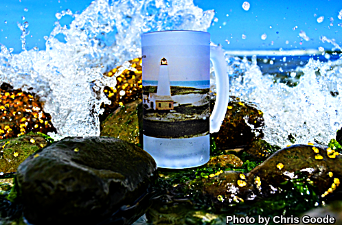 Colorful Frosted Glass Beer Mug of Nantucket's Great Point Light