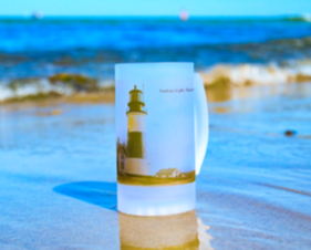 Colorful Frosted Glass Mug Of Nantucket's Sankaty Light