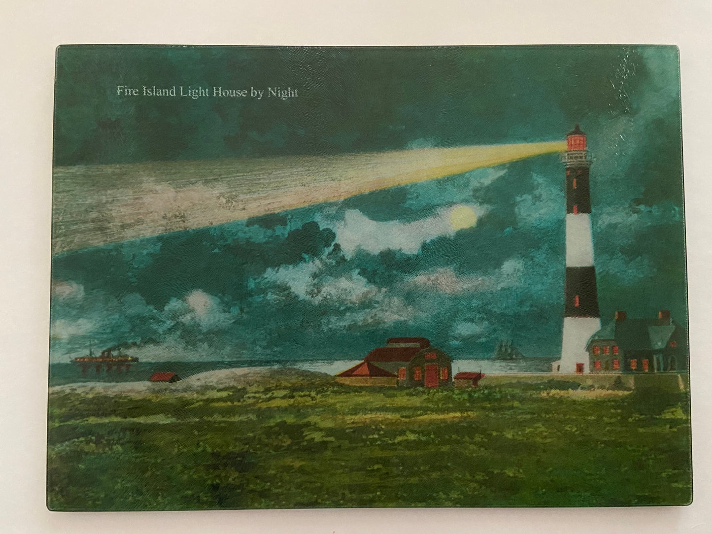 Fire Island Light at Night In A Colorful And Durable Tempered Glass Cutting Board Large - 15x11.