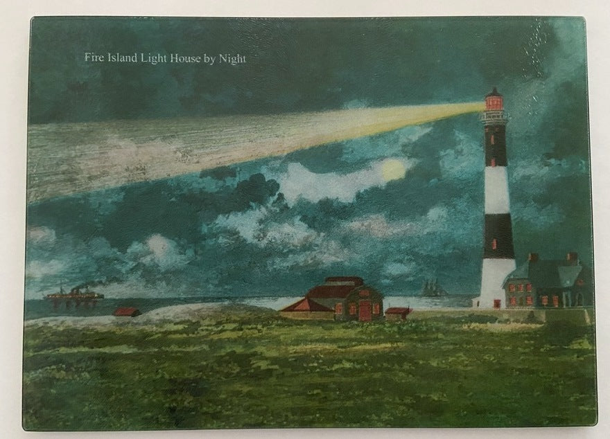 Fire Island Light at Night In A Colorful And Durable Tempered Glass Cutting Board Large - 15x11.