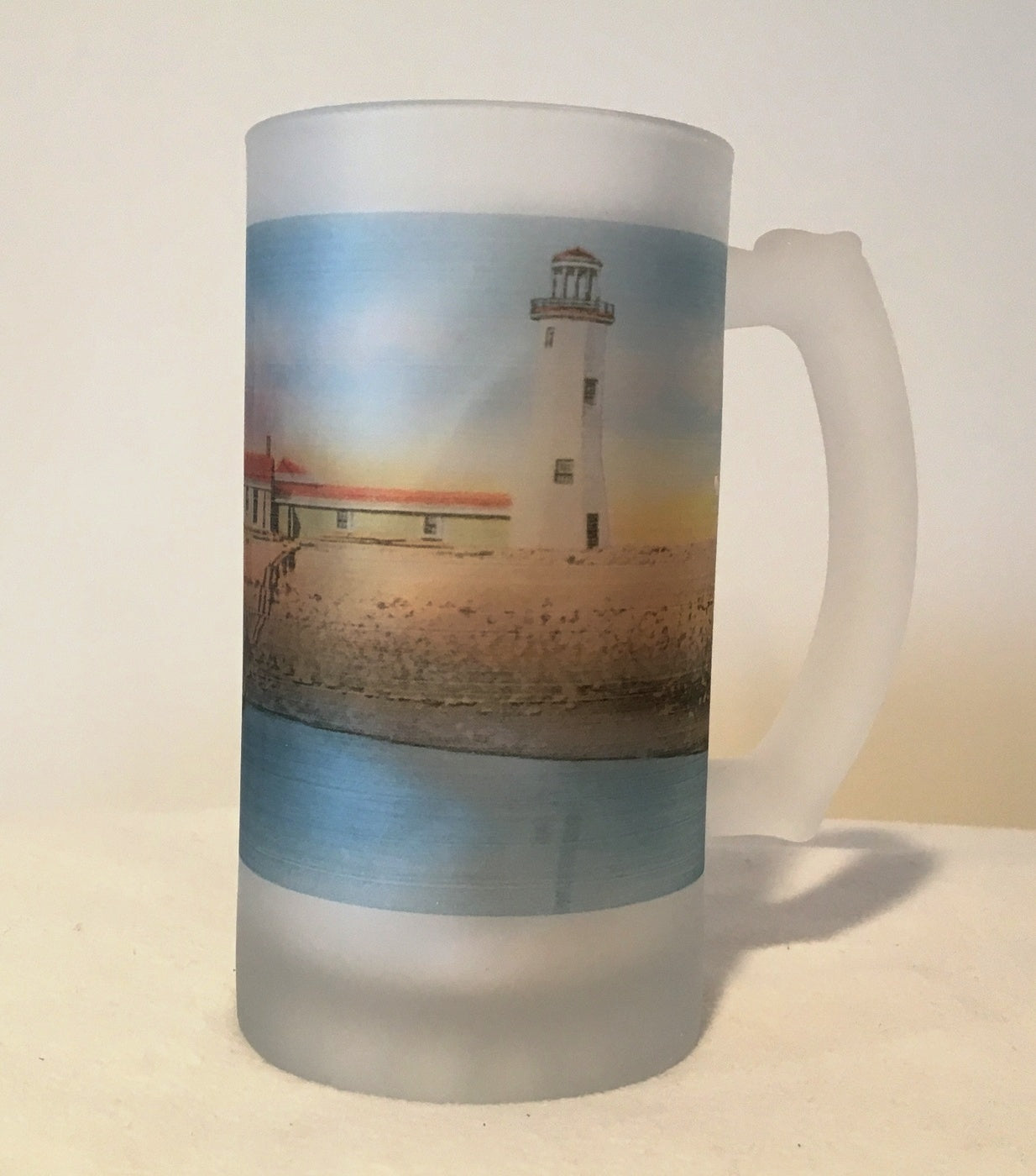 Colorful Frosted Glass Beer Mug of Scituate Light