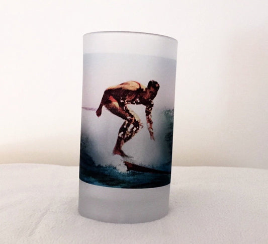 Colorful Frosted Glass Beer Mug of Hawaiian Surf Rider - Circa 1922 - That Fabled Shore Home Decor