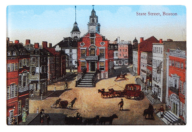 Boston - Colonial State Street Scene As Tempered Glass Cutting Board - That Fabled Shore Home Decor