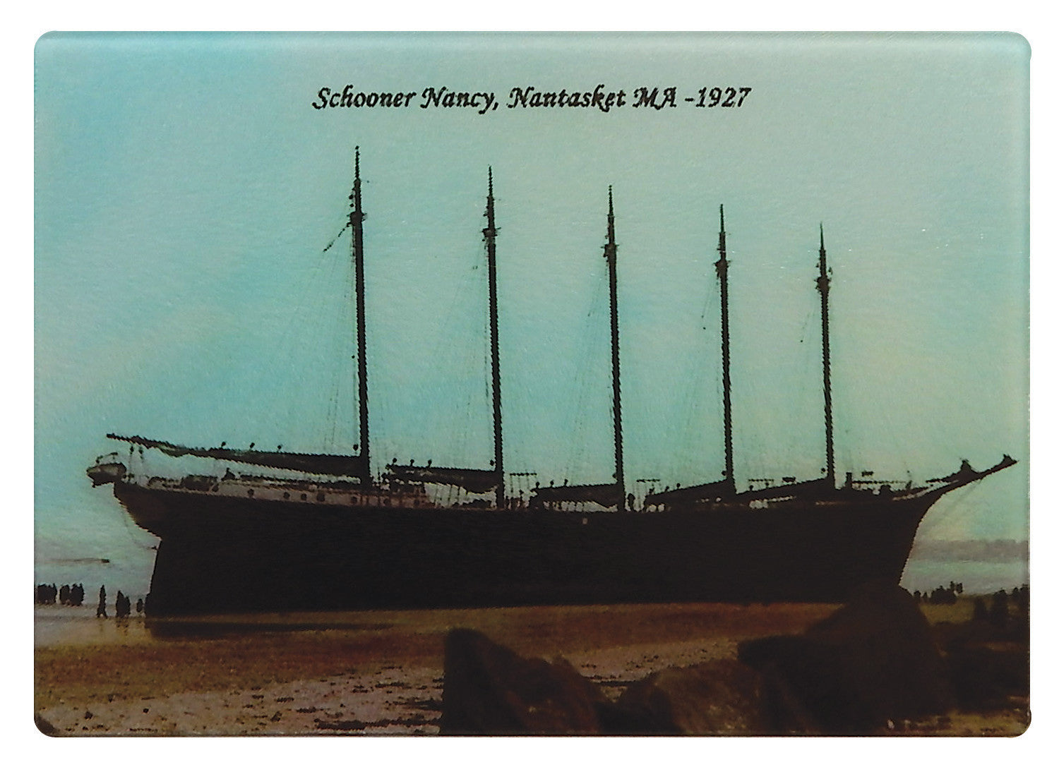 Nantasket, MA - Schooner "Nancy On The Sands" As Colorful Tempered Glass Cutting Board - That Fabled Shore Home Decor