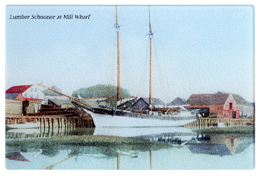 Scituate - Lumber Schooner at Mill Wharf Glass Cutting Board - That Fabled Shore Home Decor