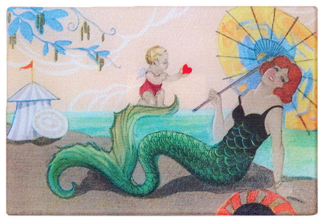 Art Deco Mermaid Tempered Glass Cutting Board - That Fabled Shore Home Decor