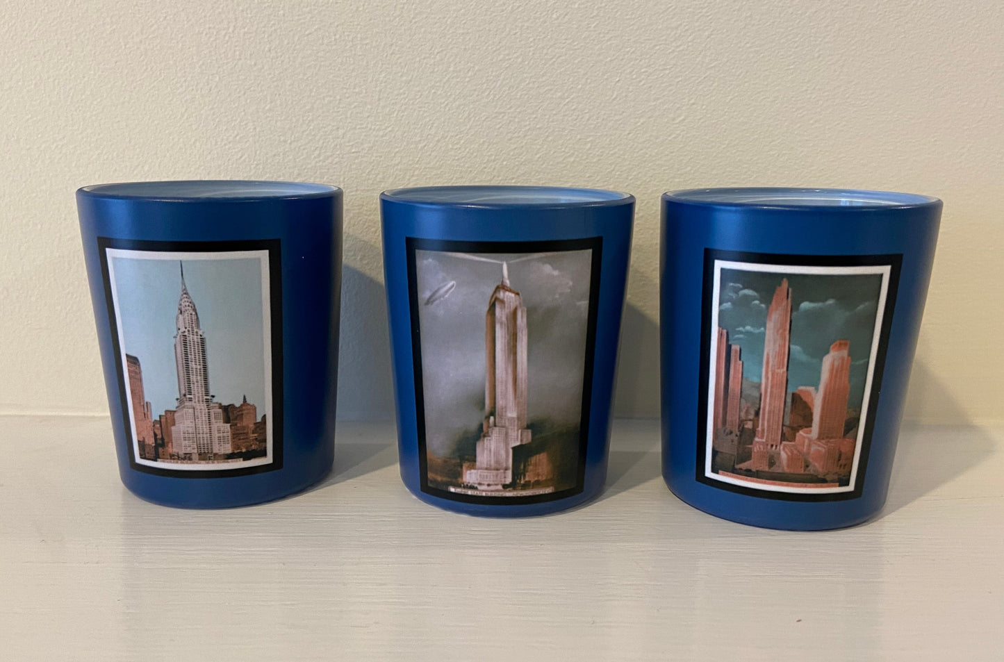 Set of 3 New York Skyscraper Glass Tea Light Candle Holders