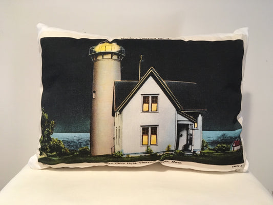 Colorful Cotton Twill Pillow Of West Chop Light On Martha's Vineyard - That Fabled Shore Home Decor