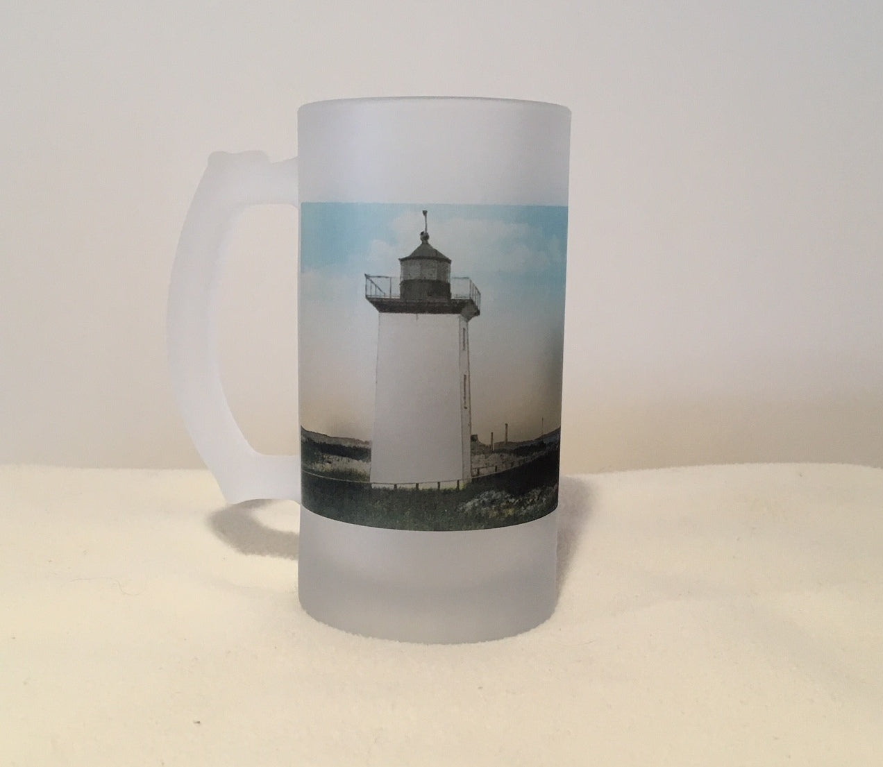 Colorful Frosted Glass Beer Mug of Wood End Light in Provincetown, MA - That Fabled Shore Home Decor