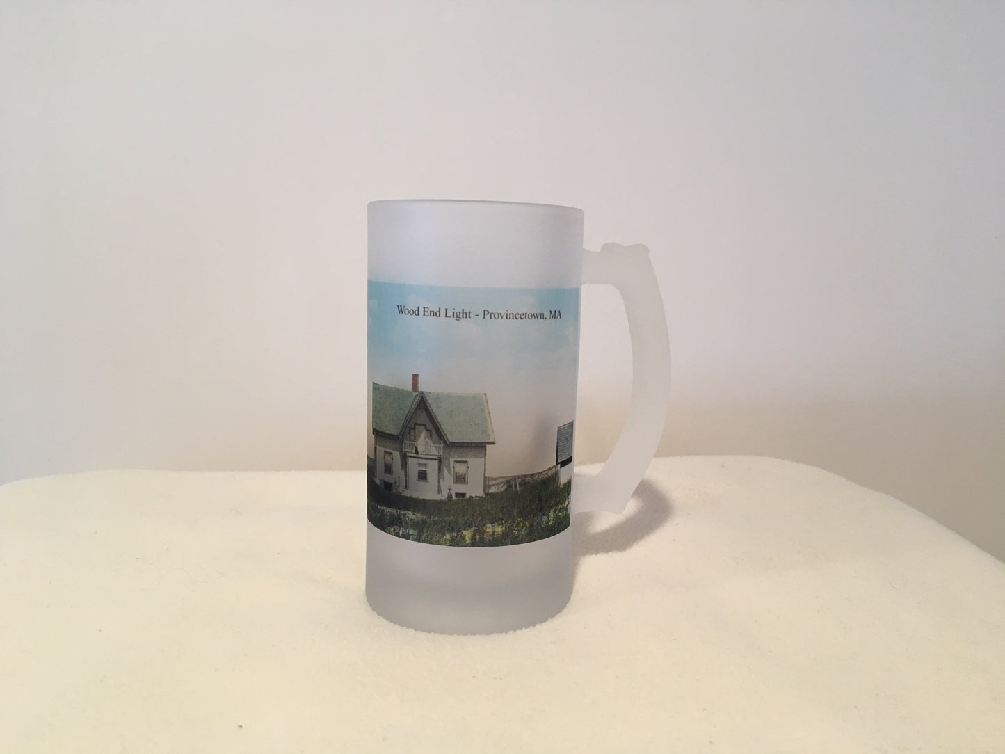 Colorful Frosted Glass Beer Mug of Wood End Light in Provincetown, MA - That Fabled Shore Home Decor