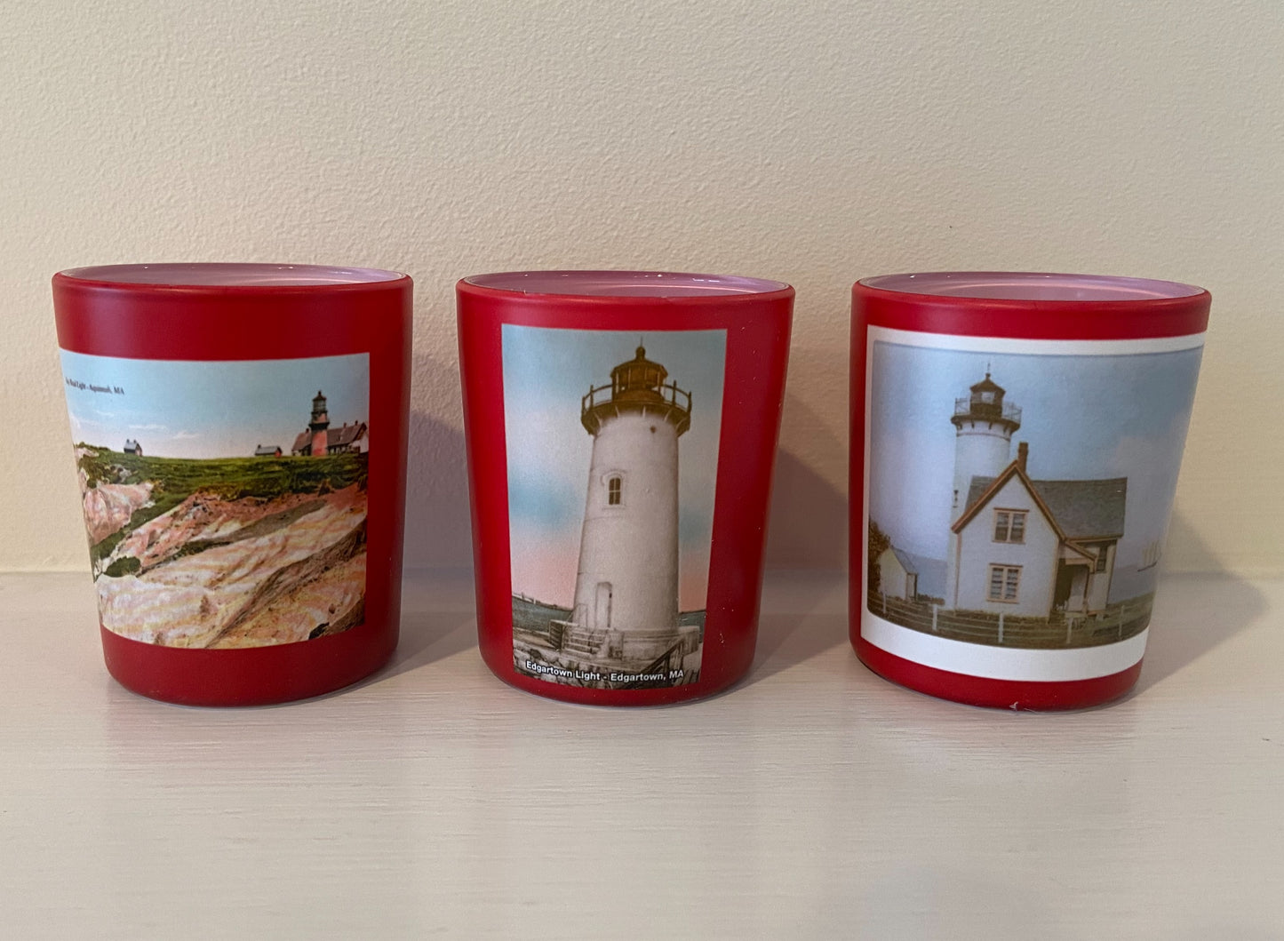 Set of 3 Martha's Vineyard Lighthouse Tea Light / Votive Candle Holders